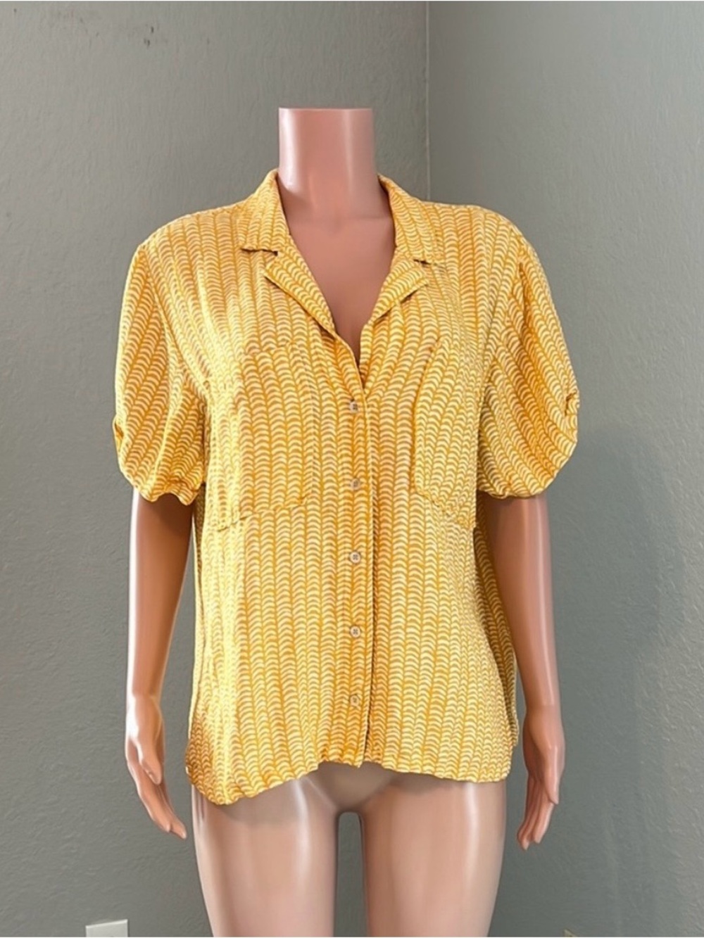 Anthropologie Maeve Classic Surf Shirt Size X-large yellow/ white Blouse #118
